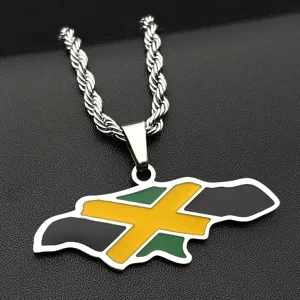 Stainless steel Jamaica map pendant necklace with twisted rope chain for men and women fashion jewelry