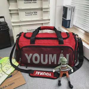 Large capacity red travel duffel bag gym sports training fitness bag for men and women