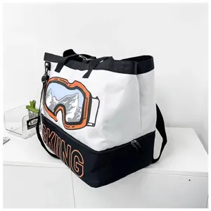 Grosse Kapazitat Sport Sporttasche Reisetasche mit Skibrille Print Detail Ansicht.