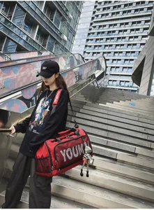 Large capacity red travel duffel bag sports gym bag for men and women fitness storage