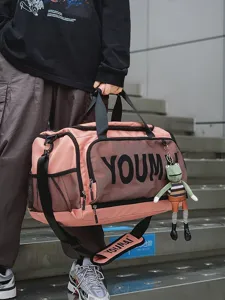 Large capacity sports gym travel duffel bag for men and women in pink main view