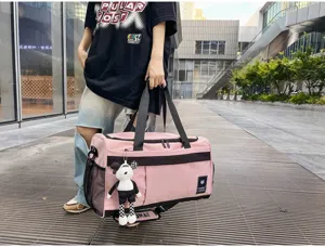 Pink travel duffel bag with large capacity for sports gym and daily student travel use.