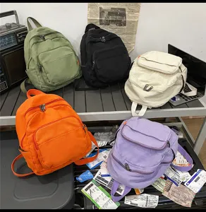 Casual solid canvas backpack for women and students. Retro multi-color daily school bookbag.