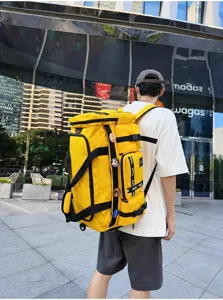 Grote gele reisrugzak en sport fitness duffel tas voor heren en dames buitenshuis gebruik