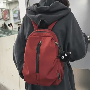 Casual red nylon mini backpack for women and students lightweight daily shoulder bag