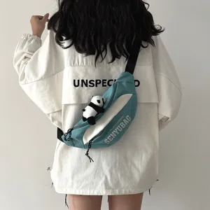 Unisex Streetwear Nylon Chest Bag Contrast Color Crossbody Bag With Adjustable Strap Panda Doll Lanyard For Men Women Daily Casual Sport Travel