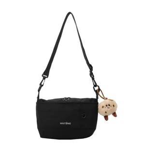 Black canvas crossbody shoulder bag casual messenger bag for women stylish daily use