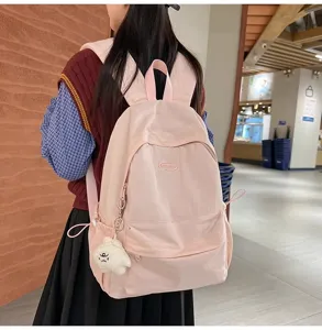 Lightweight minimalist solid color backpack casual versatile college student school bag for women