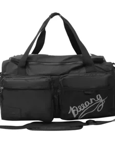 Large capacity black travel duffel bag with multiple pockets, ideal for sports, gym and fitness.