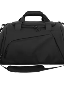 Sac de sport noir de grande capacité, sac de voyage pour entraînement avec bandoulière réglable.