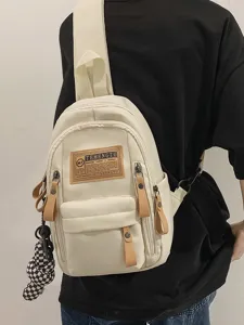 Casual canvas chest bag for men and women, multifunctional travel backpack with large capacity.