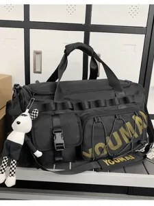 Large capacity gym duffel bag for men and women, black travel sports bag with multiple pockets.