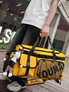 Large capacity yellow travel duffel bag for gym, fitness, and short business trips.