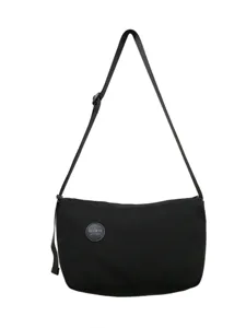 Zwarte canvas schoudertas voor dames en heren, casual crossbody tas met verstelbare riem.