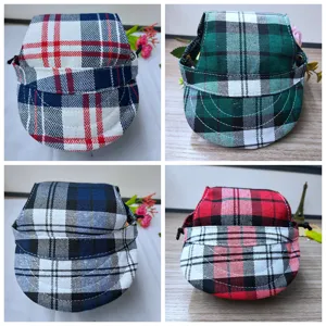 Classic plaid pet dog baseball cap cute puppy duckbill hat adjustable outdoor pet accessories