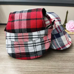 Cute plaid dog baseball cap breathable puppy duckbill hat adjustable pet accessories for small dogs
