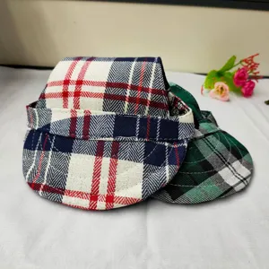Classic plaid pet baseball cap for dogs, stylish puppy sun hat main product view.