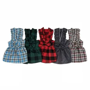 Cute plaid pet dress for small dogs and cats, comfortable and stylish apparel for daily wear.