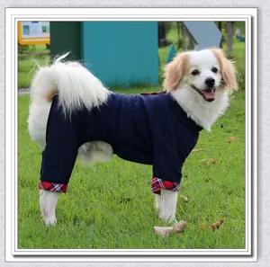 Warm Fleece Dog Jumpsuit Plaid Patchwork Puppy Four-Legged Clothes Winter Thermal Dog Apparel For Small Medium Dogs
