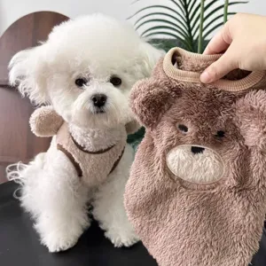 Schattig huisdier winter pluche vest met oren, warme fleece hondenkleding detail voor kleine honden.