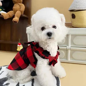 Bellissimo vestito a quadri rossi e neri per cani piccoli, gonna principessa animale domestico.