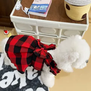 Grazioso vestito a quadri rosso e nero da cane gonna da principessa per cani piccoli.