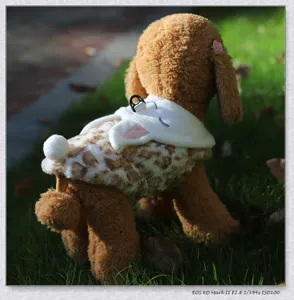 Cute rabbit plush dog clothes for small medium dogs, funny winter warm pet apparel detail.