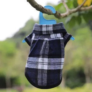 Chemise à carreaux bleue pour chien, col classique vêtements de chiot printemps été.