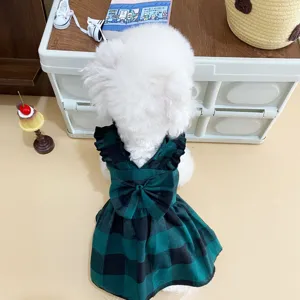 Abito per cani a quadri verdi gonna principessa cucciolo con bel fiocco per cani gatti