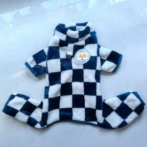 Blue and white plaid dog four-leg fleece winter clothes warm pet apparel for small dogs