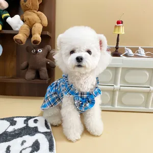 Grazioso vestito a quadri blu per cani e gatti, abito da principessa per animali domestici.