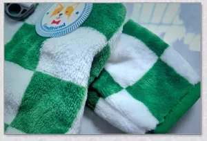 Green and white checkered plush pet clothes, warm winter dog apparel for small dogs.