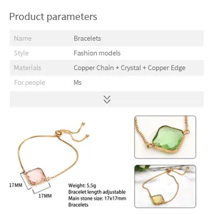 Adjustable copper crystal square bracelet for women fashion daily wear chic gift accessory