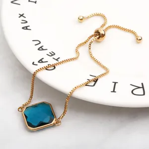 Elegant blue crystal square sliding chain bracelet for women and girls daily wear gift