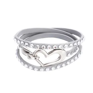 Fashion Women Multi Layer Synthetic Leather Rhinestone Heart Charm Wrap Bracelet Stackable Geometric Fashion Jewelry