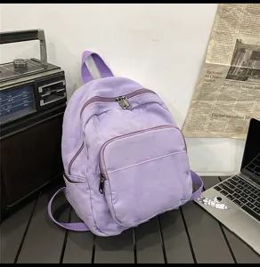 Casual canvas backpack for women students, solid color retro school book bag daily use
