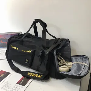 Schwarze Reise-Sporttasche mit Schuhfach, große Fitness Tasche für Damen und Herren Sport.
