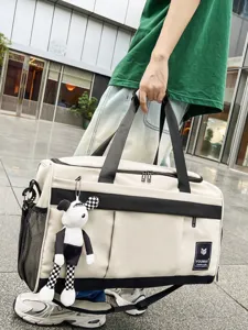 Large Capacity Nylon Travel Bag Unisex Wear Resistant Sport Gym Duffel Shoulder Tote Bag with Dry Wet Separation Shoe Compartment Luggage收纳袋
