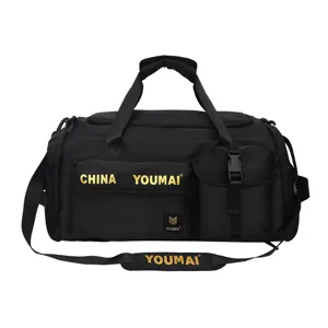 Schwarze große Reisetasche, leichte Sporttasche für Fitness und Kurztrips mit vielen Fächern.