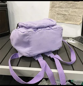 Casual solid purple canvas backpack for women students vintage everyday school book bag