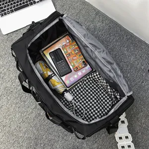 Grand sac de sport de voyage noir grande capacité avec séparation humide sèche fitness