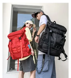 Large capacity street fashion backpack, multi-pocket design, durable straps, detail view.