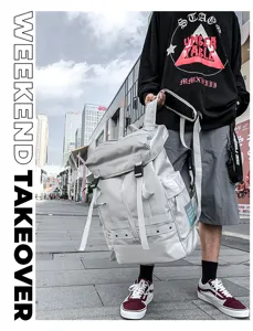 Stylish casual street fashion backpack with large capacity and multi straps for daily use.