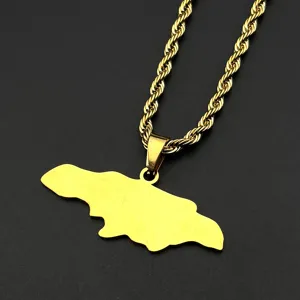 Gold stainless steel geographic map pendant necklace detail shot, fashion ethnic style jewelry.