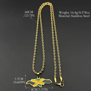 Stainless steel rope chain necklace with Jamaica map pendant fashion jewelry 60cm length.