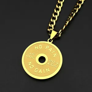 Goldene Fitness Hantelscheibe Anhänger Halskette mit Motivationsspruch für Damen und Herren