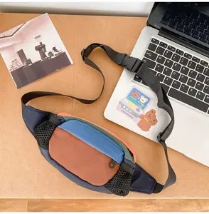Marsupio colorblock da uomo e donna, elegante borsa da petto in tela per sport e tempo libero.