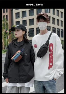 Borsello petto tattico unisex, marsupio nylon colorblock, borsa tracolla streetwear uso quotidiano.