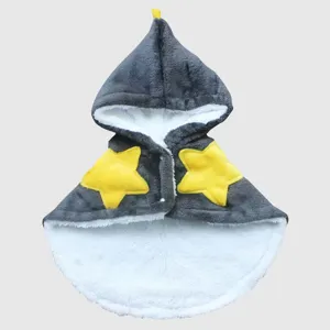 Cute winter warm pet cape with hood and star patches, cozy fleece dog cat clothing main