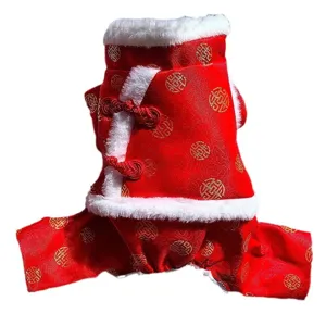 Rode Chinese stijl huisdier Tang pak hond winter warme vierbenige kleding feestelijke kleding